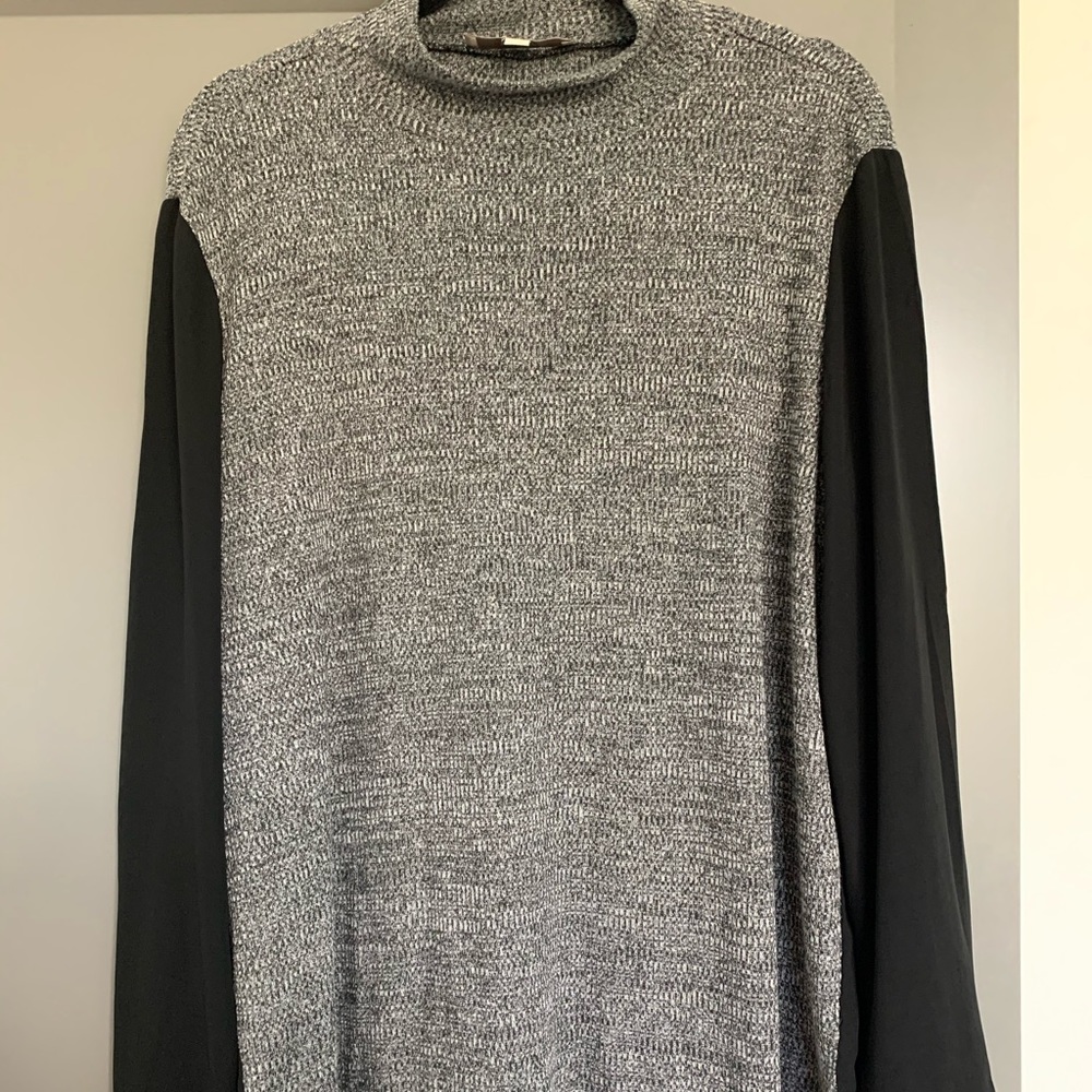 Mock neck sweater with sheer sleeves and back